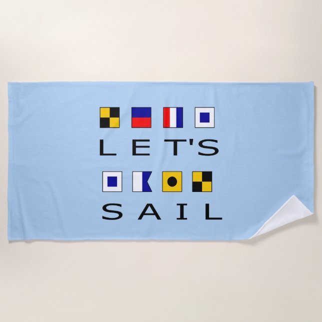 Let's Sail Colourful Nautical Flags Beach Towel (Front)