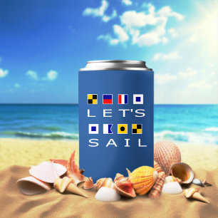 Let's Sail Colourful Nautical Flags Dark Colour Can Cooler