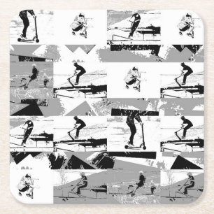 Lets Scoot Around - Stunt Scooter Rider Square Paper Coaster