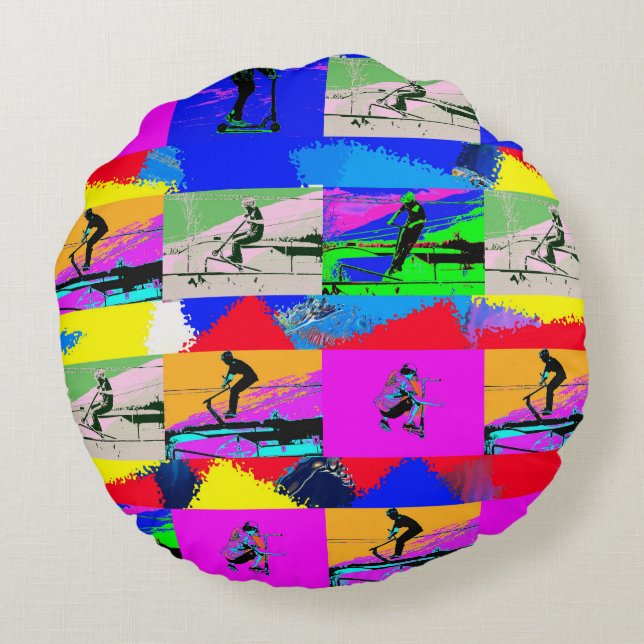 Lets Scoot - Stunt Scooter Rider Round Cushion (Back)