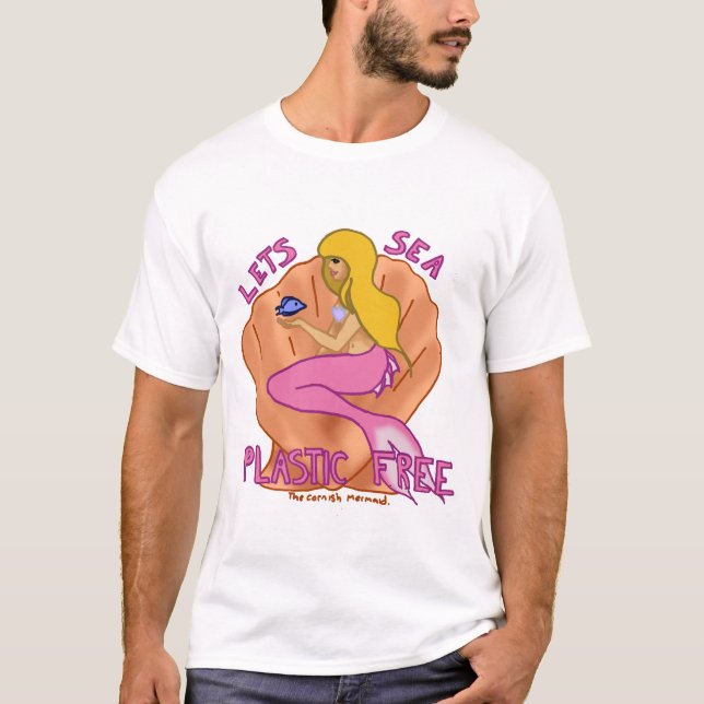 Lets sea plastic free! Pink mermaid T-Shirt (Front)
