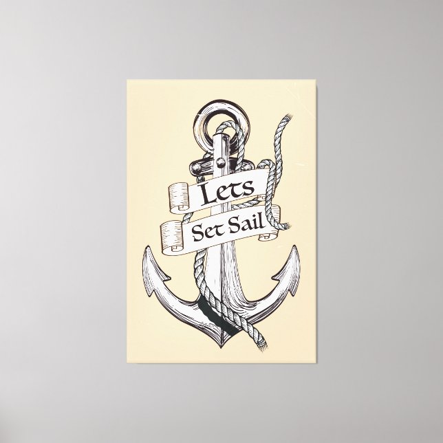lets set sail vintage nautical poster canvas print (Front)