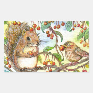 Let's Share - Squirrel And Sparrow Rectangular Sticker
