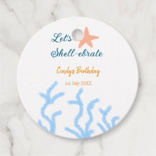 Let's shell-ebrate under the sea blue birthday favour tags