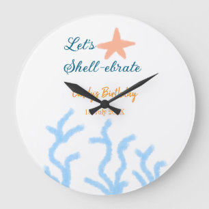 Let's shell-ebrate under the sea blue birthday large clock