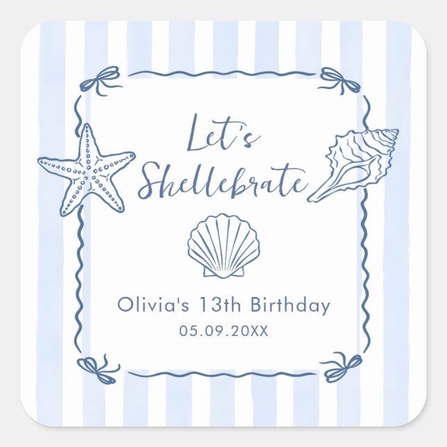Let's Shellebrate Seashell Birthday  Square Sticker (Front)