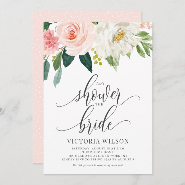 Let's Shower the Bride Blush Floral Bridal Shower Invitation (Front/Back)