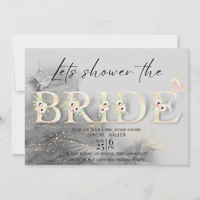 Let's Shower The Bride Floral Bridal Shower Invita Invitation (Front)