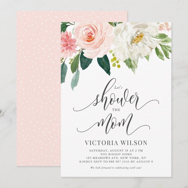 Let's Shower the Mum Blush Pink Floral Baby Shower Invitation (Front/Back)