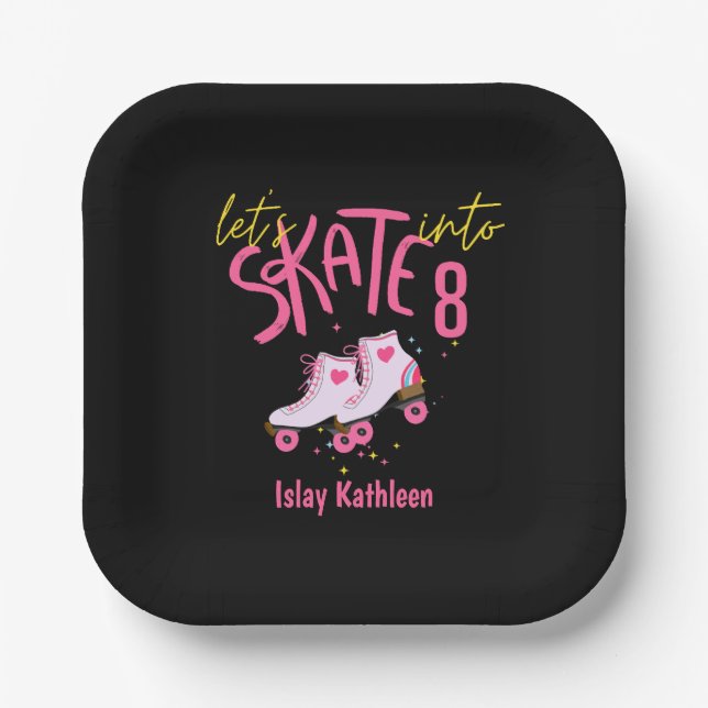 Let's Skate Into Eight Birthday Paper Plate (Front)