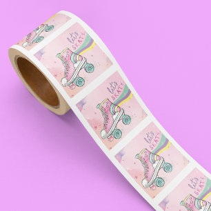 Let's Skate l Roller Skating party Girl Birthday Square Sticker