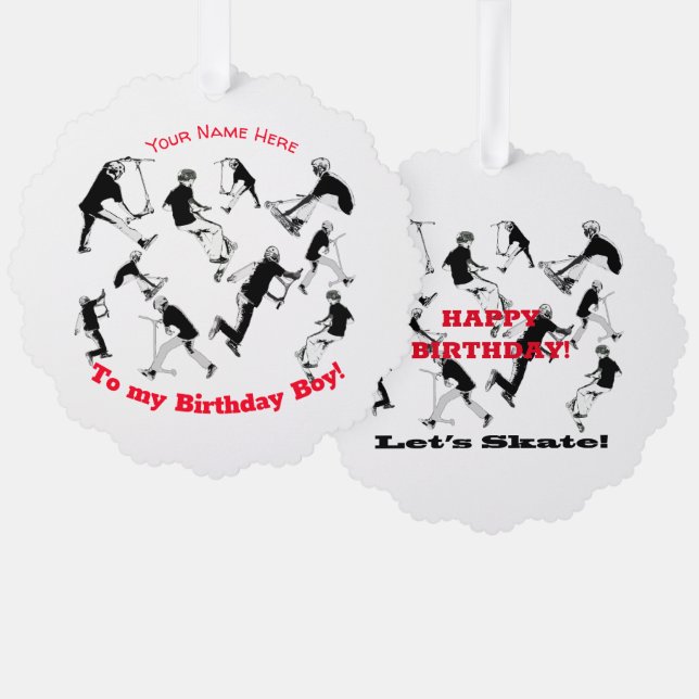 Let's Skate! - Stunt Scooter Fun Tree Decoration Card (Front/Back)