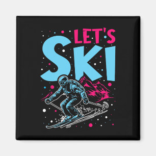 Let's Ski, Retro Ski Vintage 80s 90s Skiing Outfit Magnet