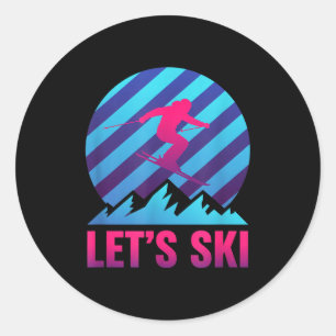 Let's ski retro vaporwave skiing nostalgia mountai classic round sticker