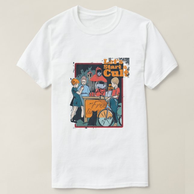 Lets Start a Cult Spooky Retro Halloween Kids Mens T-Shirt (Design Front)