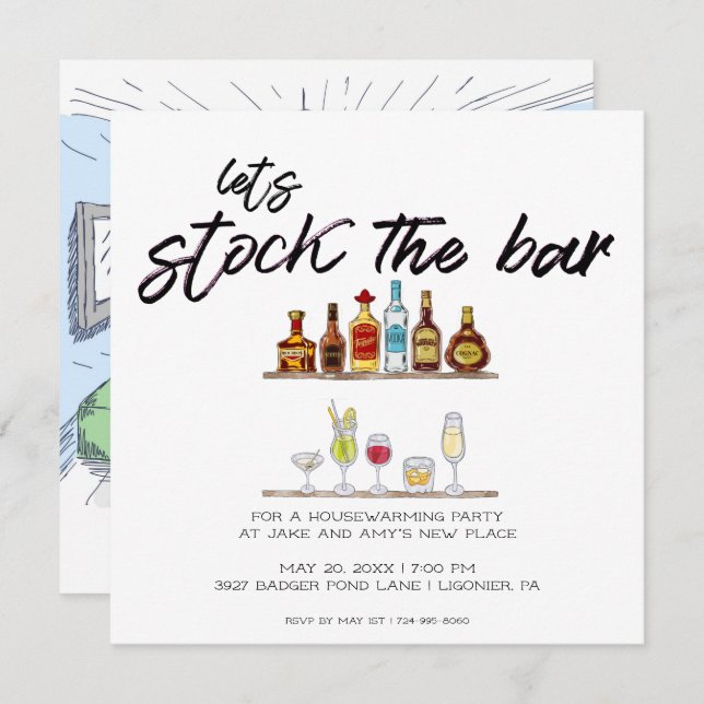 Let's Stock the Bar | Housewarming Party Invitation (Front/Back)