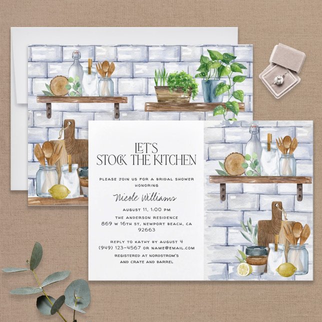 Let's Stock the Kitchen Watercolor Bridal Shower Invitation (Easily personalize this super popular bridal shower invitation for a very special event!)