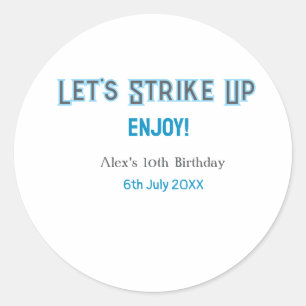 Let's strike up blue grey happy 10 birthday name classic round sticker