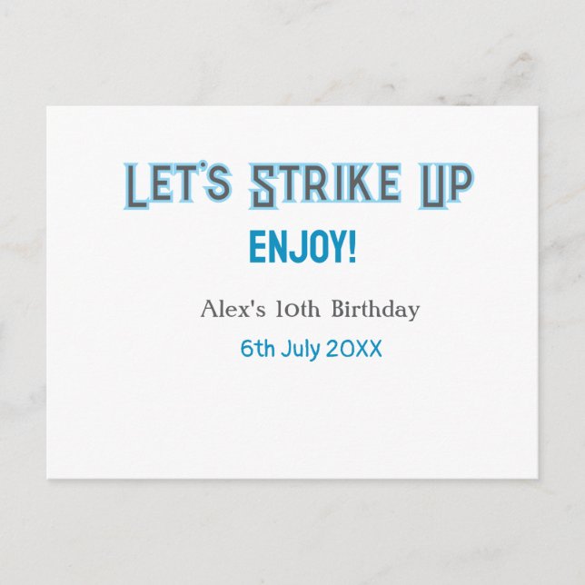 Let's strike up blue grey happy 10 birthday name  postcard (Front)