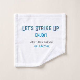 Let's strike up blue grey happy 10 birthday name  wash cloth