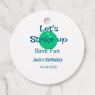 Let's strike up have fun green ball birthday name  favour tags