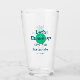 Let's strike up have fun green ball birthday name glass