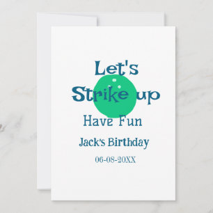 Let's strike up have fun green ball birthday name invitation