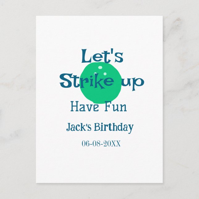 Let's strike up have fun green ball birthday name  postcard (Front)