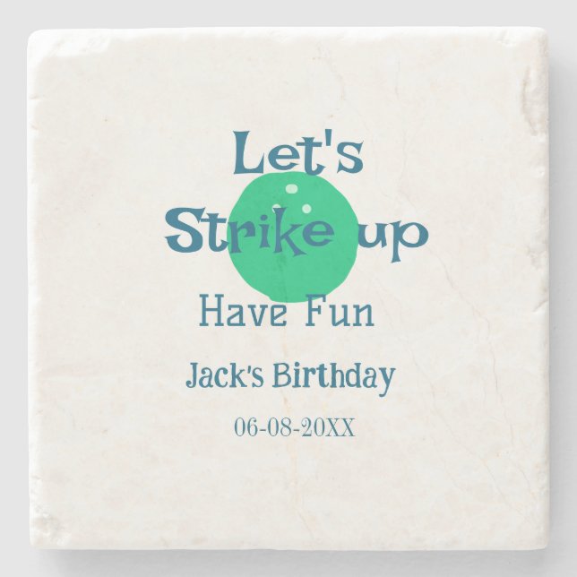 Let's strike up have fun green ball birthday name  stone coaster (Front)