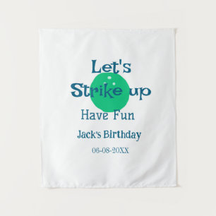 Let's strike up have fun green ball birthday name tapestry