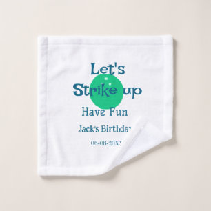 Let's strike up have fun green ball birthday name wash cloth