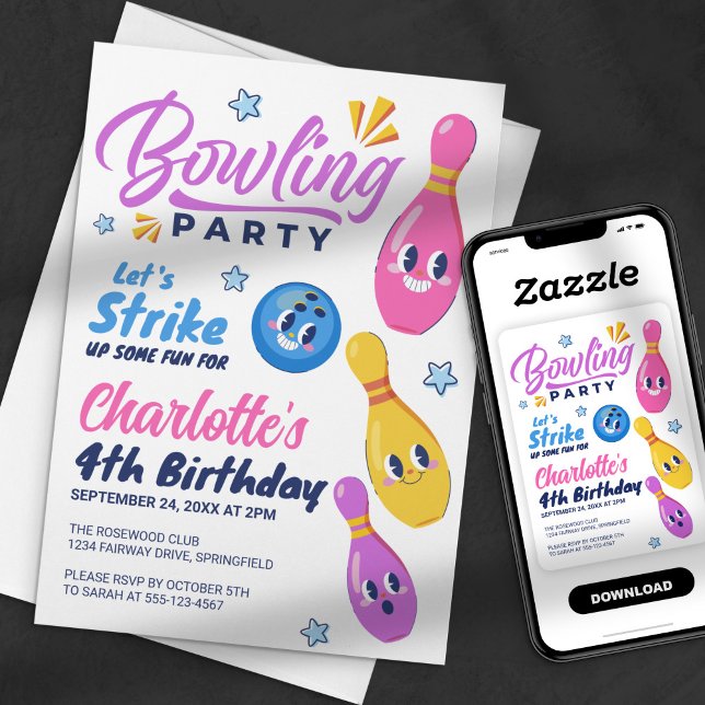 Let's Strike Up Some Fun! Bowling Birthday Party Invitation (Creator Uploaded)