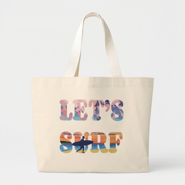 Let's Surf Large Tote Bag (Front)