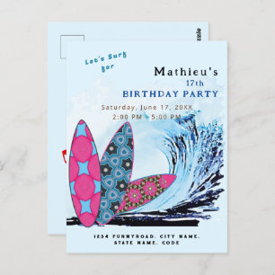 Let's surf surfboard beach birthday party postcard