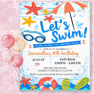 Let's Swim Birthday Pool Party  Invitation