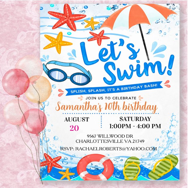 Let's Swim Birthday Pool Party  Invitation (Creator Uploaded)