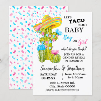 Lets taco about baby gender reveal cactus invitation