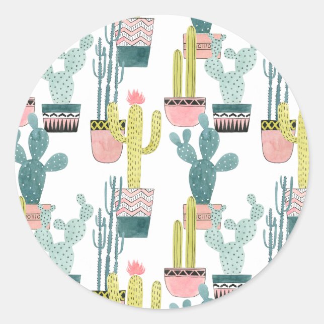 Let's Taco About Love | Cactus Pattern Classic Round Sticker (Front)