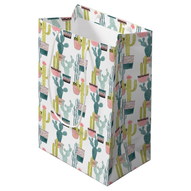 Let's Taco About Love | Cactus Pattern Medium Gift Bag (Front Angled)