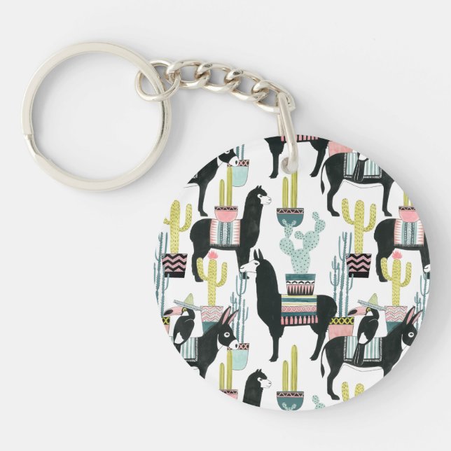 Let's Taco About Love | Llama & Donkey Pattern Key Ring (Front)