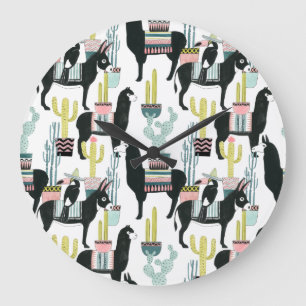 Let's Taco About Love   Llama & Donkey Pattern Large Clock