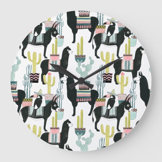 Let's Taco About Love | Llama & Donkey Pattern Large Clock (Front)