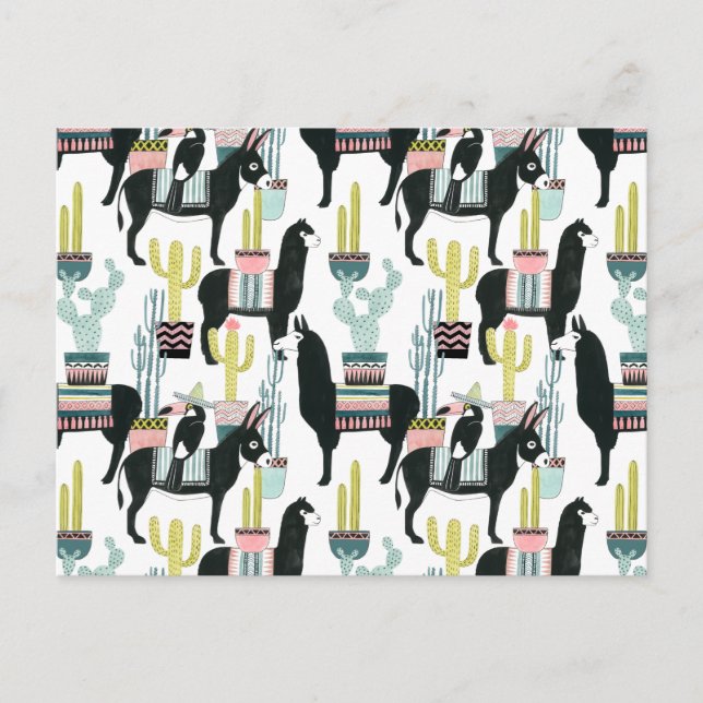 Let's Taco About Love | Llama & Donkey Pattern Postcard (Front)