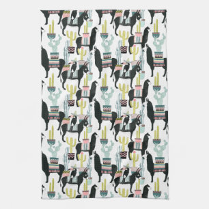 Let's Taco About Love   Llama & Donkey Pattern Tea Towel