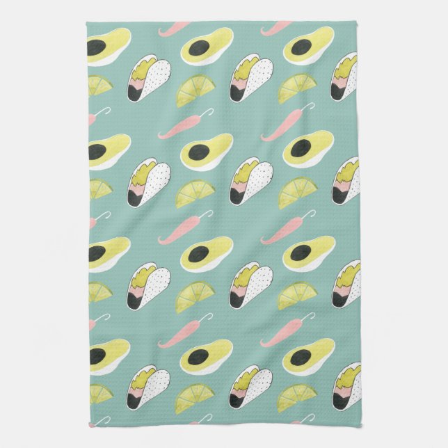 Let's Taco About Love | Taco Element Pattern Tea Towel (Vertical)