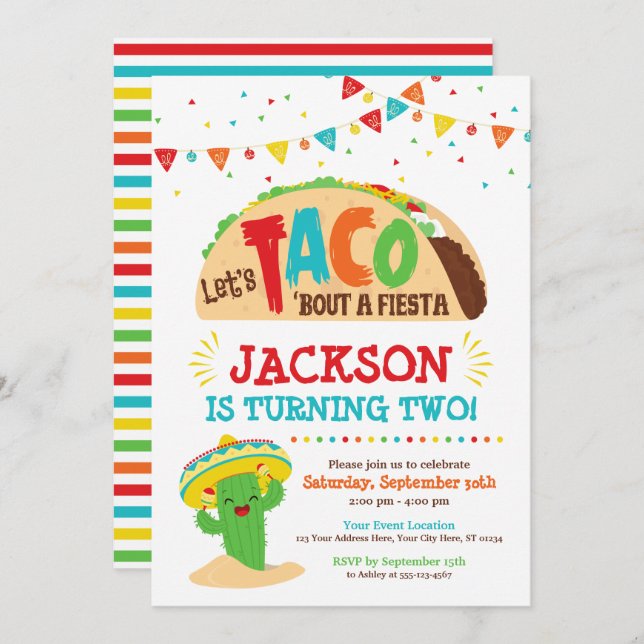Let's Taco Bout a Fiesta Birthday Invitation (Front/Back)
