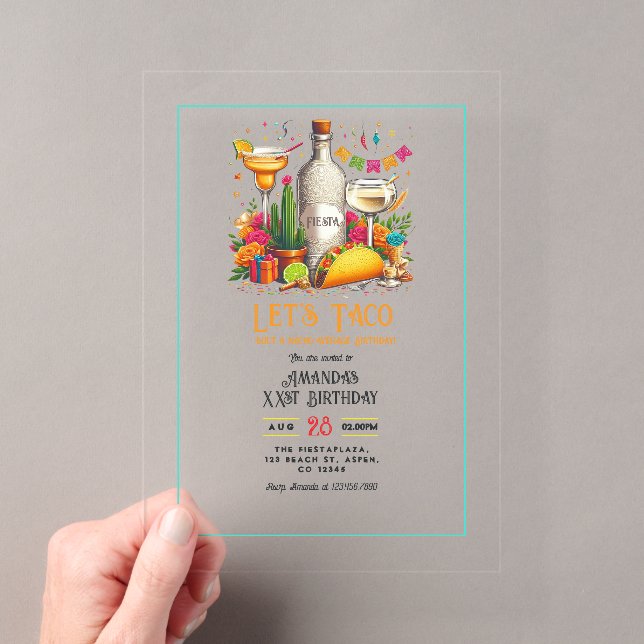 Let's Taco Bout a Fiesta – Fun Birthday Party Acrylic Invitations (Insitu (Handheld))
