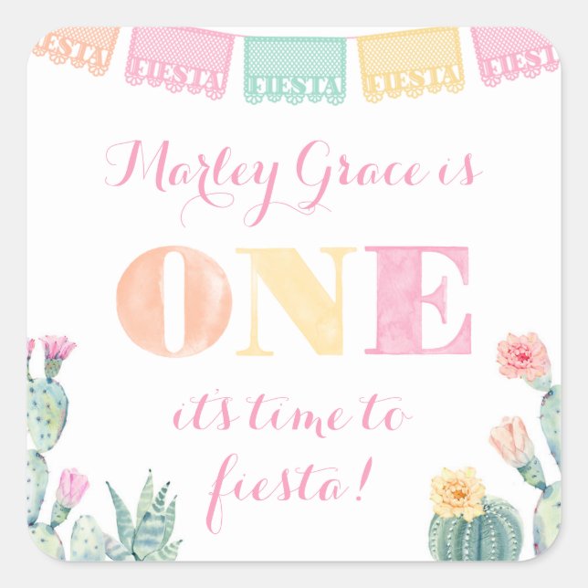 Let's Taco Bout A Fiesta, Girl 1st Birthday Party Square Sticker (Front)