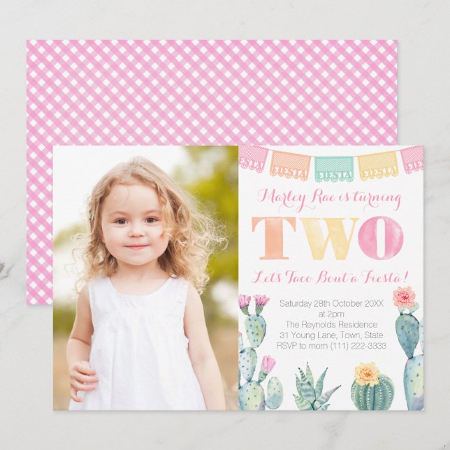 Let's Taco Bout a Fiesta Girl 2nd Birthday Party Invitation (Front/Back)