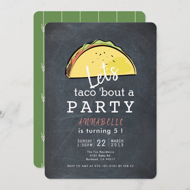 Let's Taco Bout A Party Chalkboard Fiesta Birthday Invitation (Front/Back)